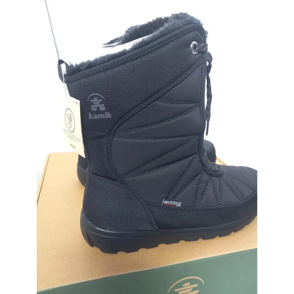 Kamik Hannah BLACK Pull On Waterproof Mid-Calf Snow Boots Womens Sz 10